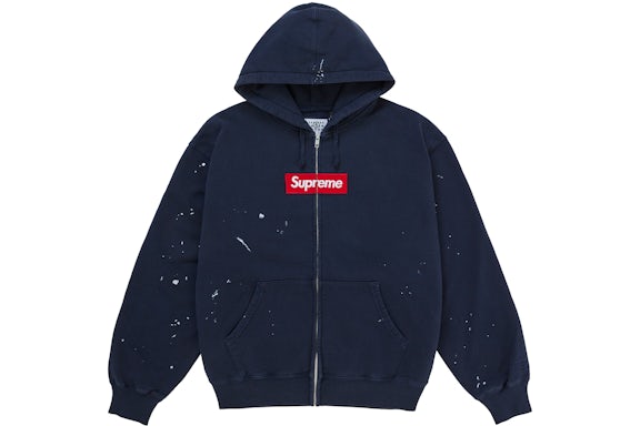 Supreme MM6 Maison Margiela Box Logo Zip Up Hooded Sweatshirt Navy